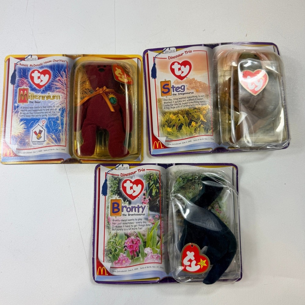 Vintage Ty Teenie Beanie Babies 2000 McDonald's Millennium Bear Bronty LOT 3